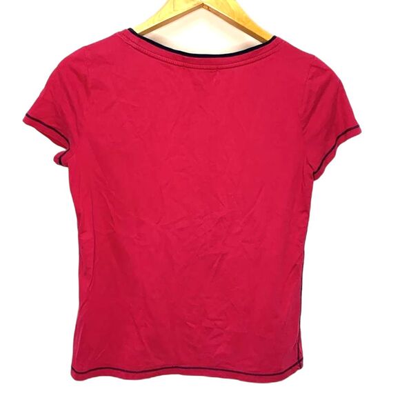 Lauren Ralph Lauren Active Magenta Pink Navy Trim Short Sleeve T-Shirt Size M - Picture 3 of 10